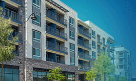 New modern apartment building with balconies